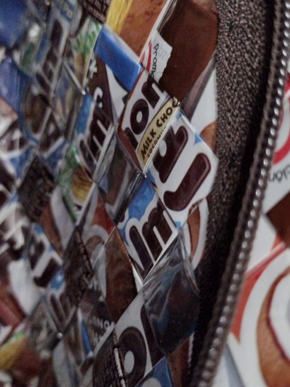 Nahui Ollin Recycled Candy Wrapper Wristlet Bag Eco Upcycled Chocolate Clutch - Picture 7 of 7